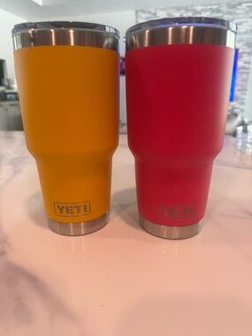 Yeti Yellow and Pink Insulated Tumblers - Set of 2